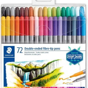 Staedtler Feutres à double pointe pour écriture et coloriage, Pointe fine de 0.5-0.8 mm et pointe compacte extra-large de 3 mm, Étui plastique avec 72 couleurs lumineuses différentes, 3200 TB72