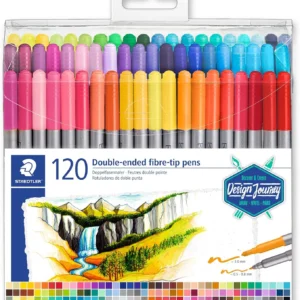 Staedtler Feutres à double pointe pour écriture et coloriage, Pointe fine de 0.5-0.8 mm et compacte extra-large de 3 mm, Étui plastique avec 120 couleurs lumineuses différentes, 3200 TB120